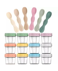 Sperric 12-Pack Glass Baby Food Storage Jars with Lids, 6-Pack Silicone Self-Feeding Spoons – Bpa-Free, Leakproof, Freezer Safe