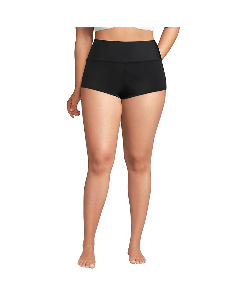 Lands' End Women's Tugless High Waisted Swim Boy Shorts