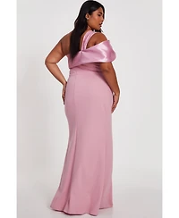 Quiz Plus One Shoulder Satin/Scuba Crepe Maxi Dress