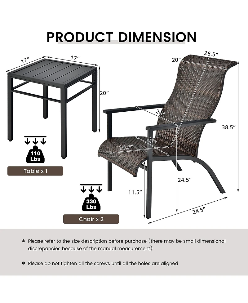 Gymax 3PCS Rattan Bistro Chair Set Patio Furniture W/Table