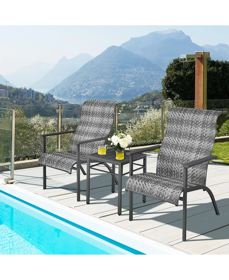 Gymax 3PCS Rattan Bistro Chair Set Patio Furniture Set W/Table