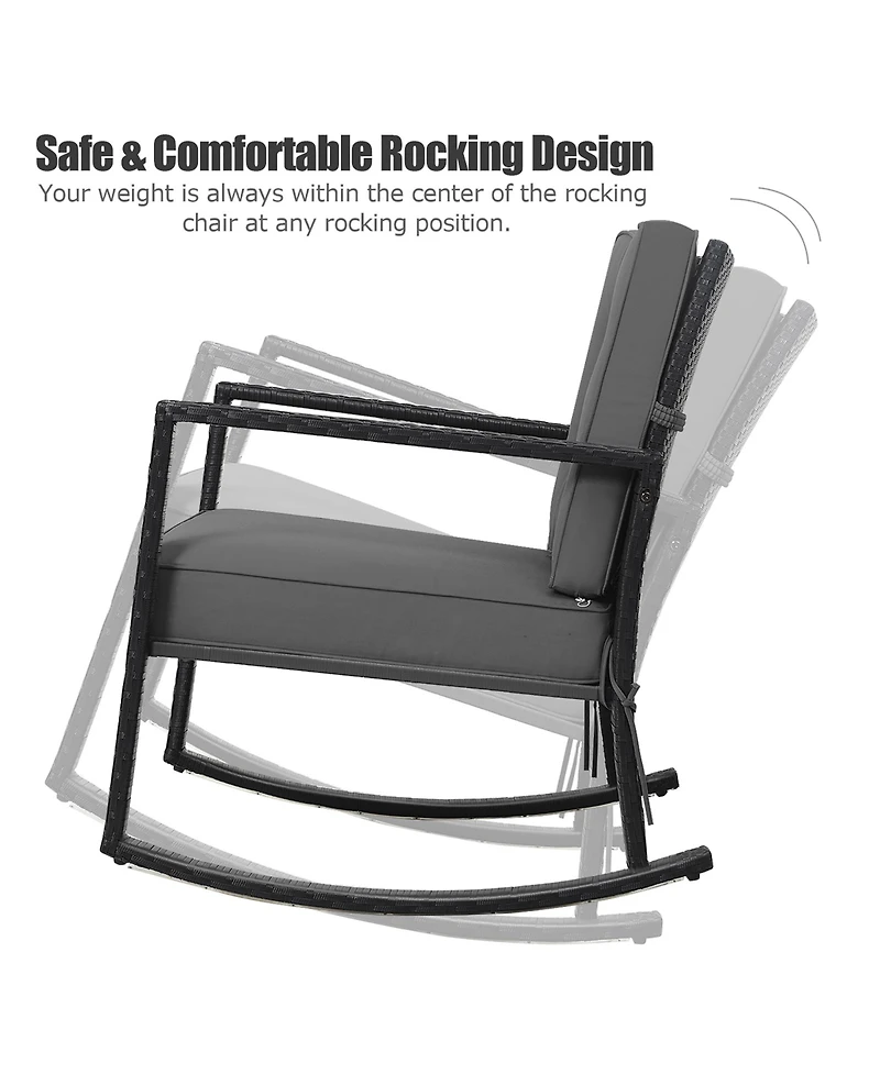2 Pcs Patio Rattan Rocker Chair Outdoor Glider Rocking Chair Cushion Lawn