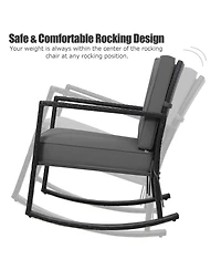 2 Pcs Patio Rattan Rocker Chair Outdoor Glider Rocking Chair Cushion Lawn