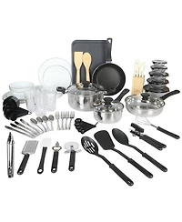 Gibson Home 74 Piece Kitchen Combo Set: Cookware, Dinnerware, Cutlery, Flatware, Tools & Gadgets, storage and Glassware