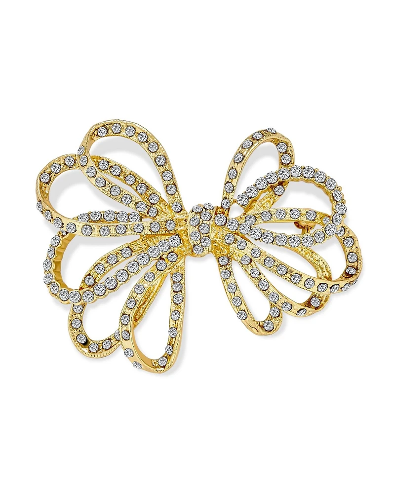 Bling Jewelry Large Holiday Statement Christmas Pave Crystal Open Bow Ribbon Brooch Pin Silver Rose Gold Tone Plated
