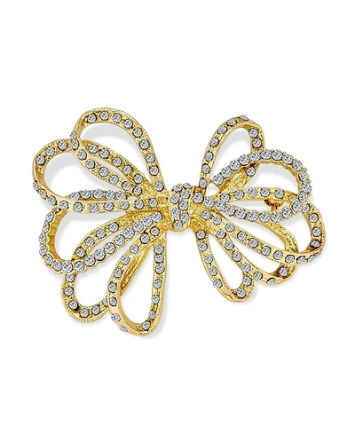 Bling Jewelry Large Holiday Statement Christmas Pave Crystal Open Bow Ribbon Brooch Pin Silver Rose Gold Tone Plated