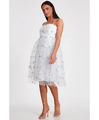 Quiz Women's Embroidered Mesh Floral Midi Dress