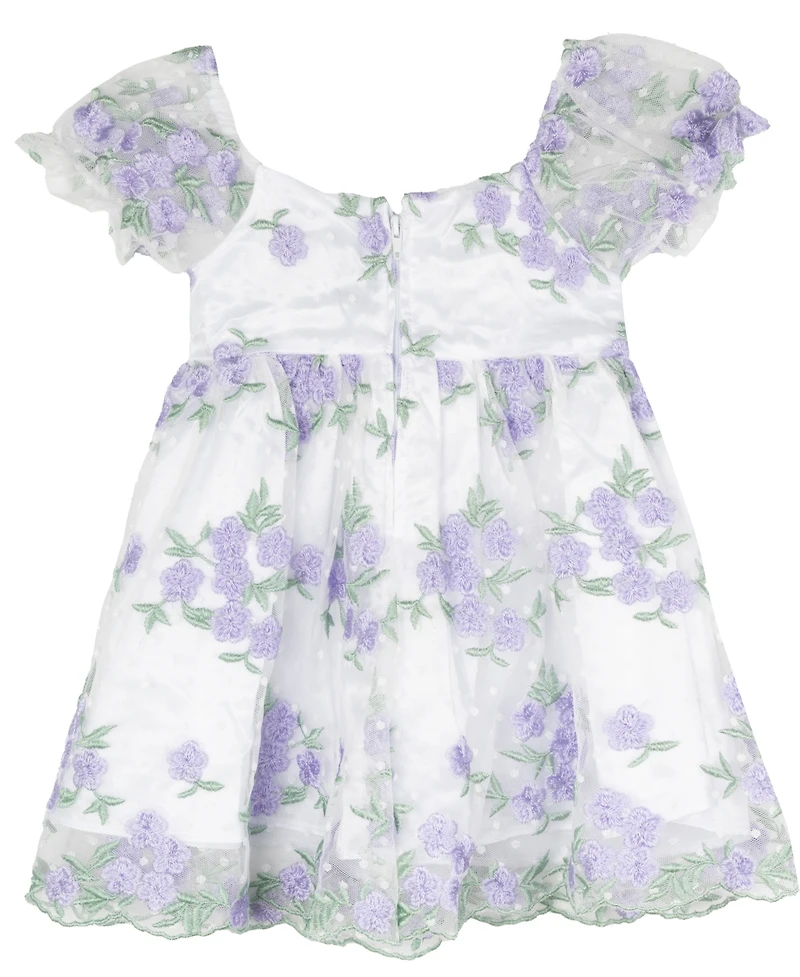 Rare Editions Baby Girls Floral Embroidered Mesh Social Dress