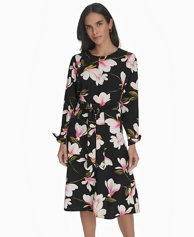 Halston Women's Floral-Print Fit & Flare Dress