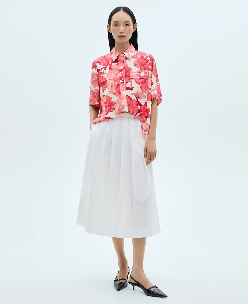 Mango Women's Floral Print Pocket Shirt