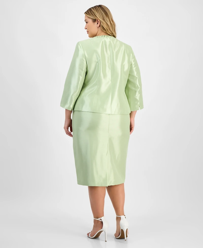 Le Suit Plus Collarless Three-Button 3/4-Sleeve Jacket & Slim Skimmer Skirt