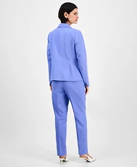 Le Suit Women's Pinstriped Notch-Collar One-Button Jacket & Straight-Leg Mid-Rise Pants, Regular Petite