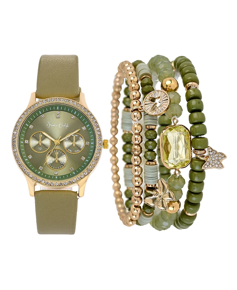 Jessica Carlyle Women's Olive Polyurethane Leather Analog Watch, 38mm