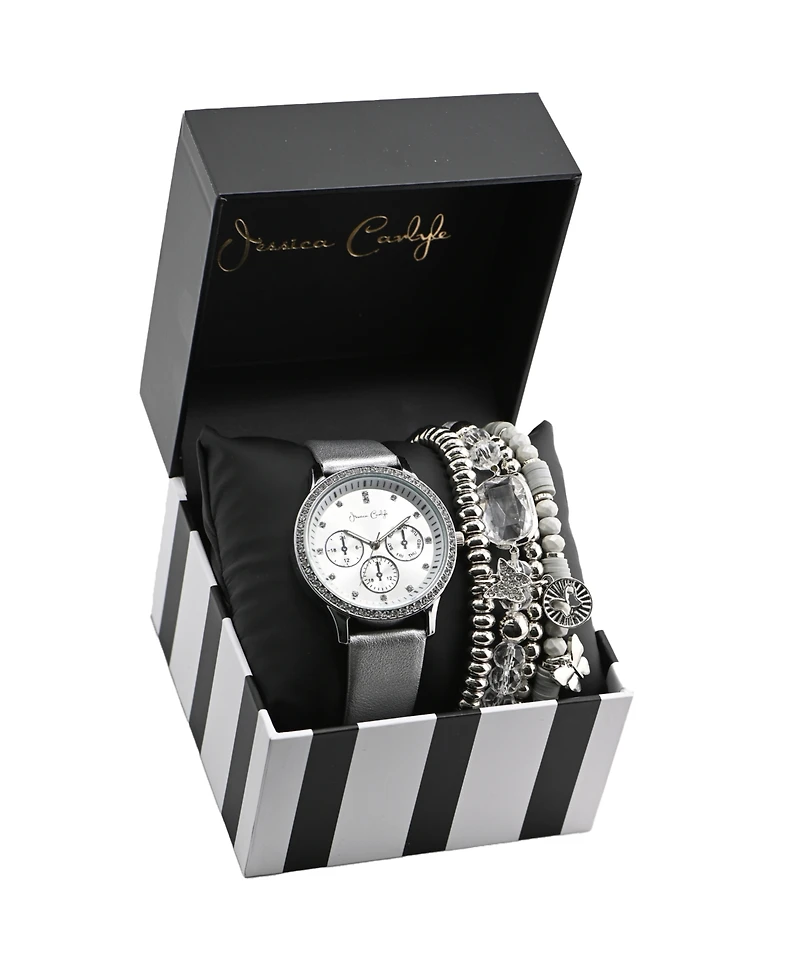 Jessica Carlyle Women's Gray Polyurethane Leather Analog Watch, 38mm