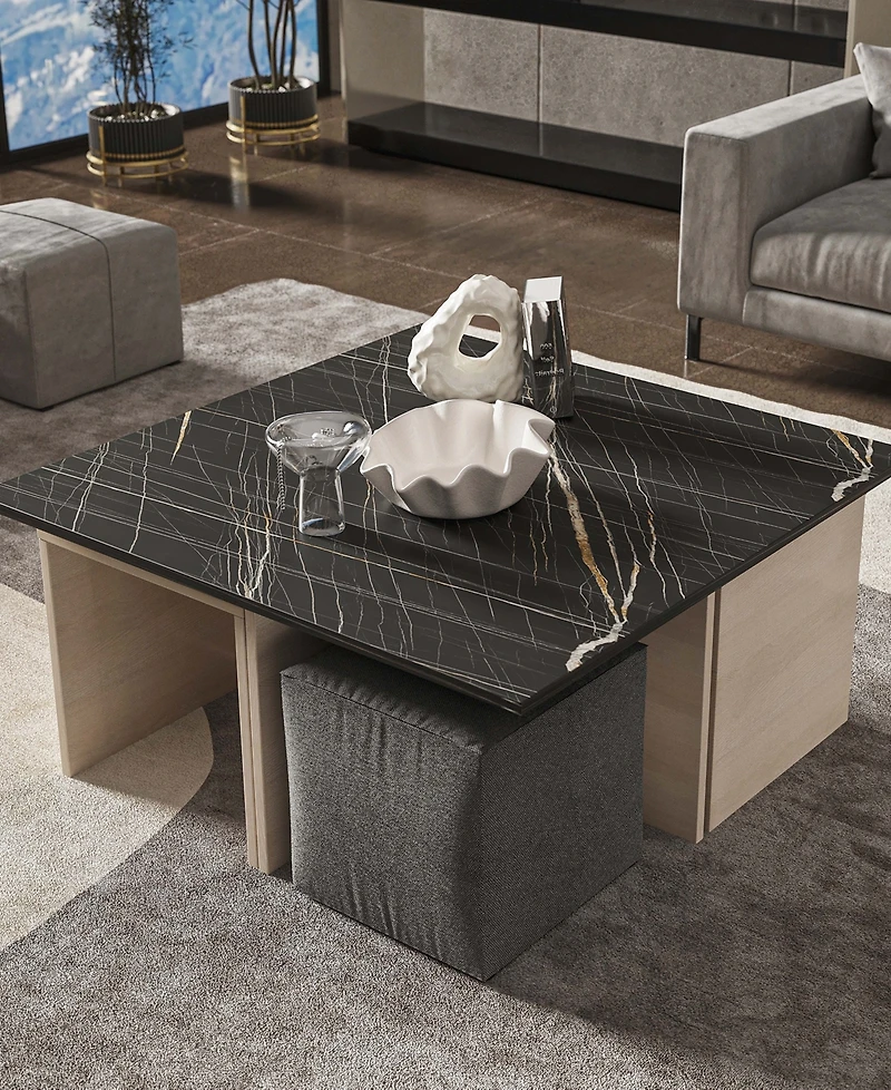 Manhattan Comfort 37.4" Haley Modern Nested Coffee Table and Ottoman Set