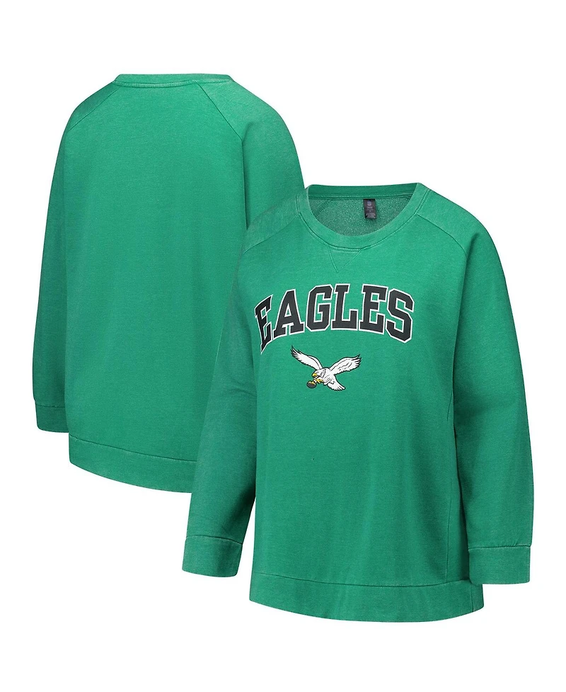Profile Women's Kelly Green Philadelphia Eagles Acid Wash Raglan Pullover Sweatshirt
