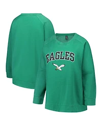 Profile Women's Kelly Green Philadelphia Eagles Acid Wash Raglan Pullover Sweatshirt