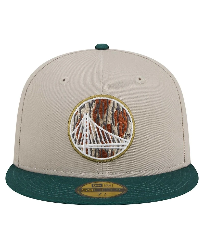 New Era Men's Natural/Hunter Green Golden State Warriors Lifestyle Tree Bark 59FIFTY Fitted Hat