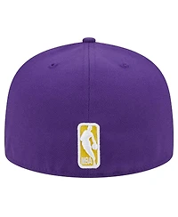 New Era Men's Purple Los Angeles Lakers Sport Night Script Sided 59FIFTY Fitted Hat