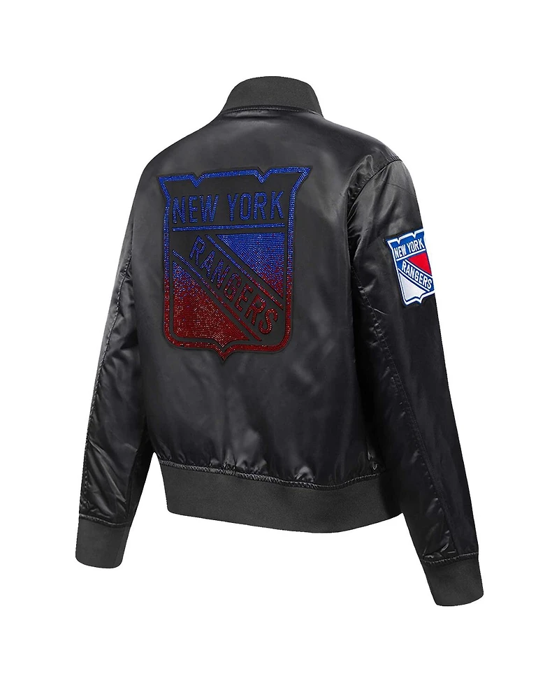Pro Standard Women's Black New York Rangers Rhinestone Jewels Satin Full-Snap Jacket