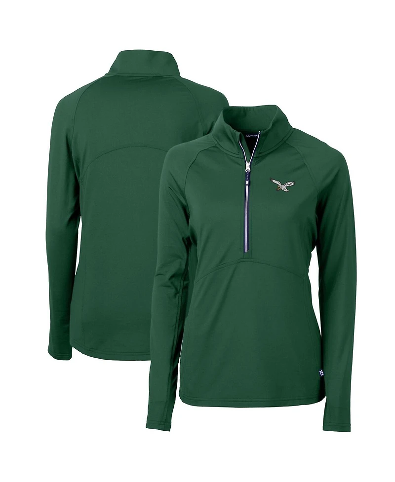Cutter & Buck Women's Green Philadelphia Eagles Gridiron Classics Logo Adapt Eco Knit Stretch Half-Zip Pullover Top