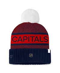 Fanatics Women's Navy/Red Washington Capitals Authentic Pro Rink Cuffed Knit Hat with Pom