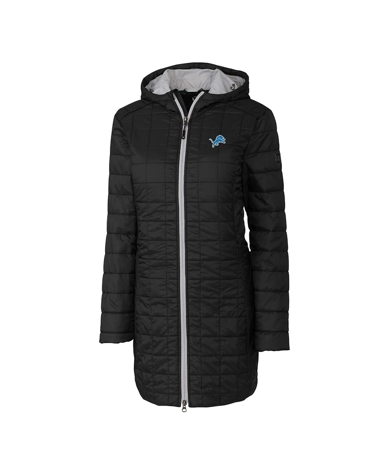 Cutter & Buck Women's Black Detroit Lions Rainier PrimaLoft Hooded Long Lightweight Coat
