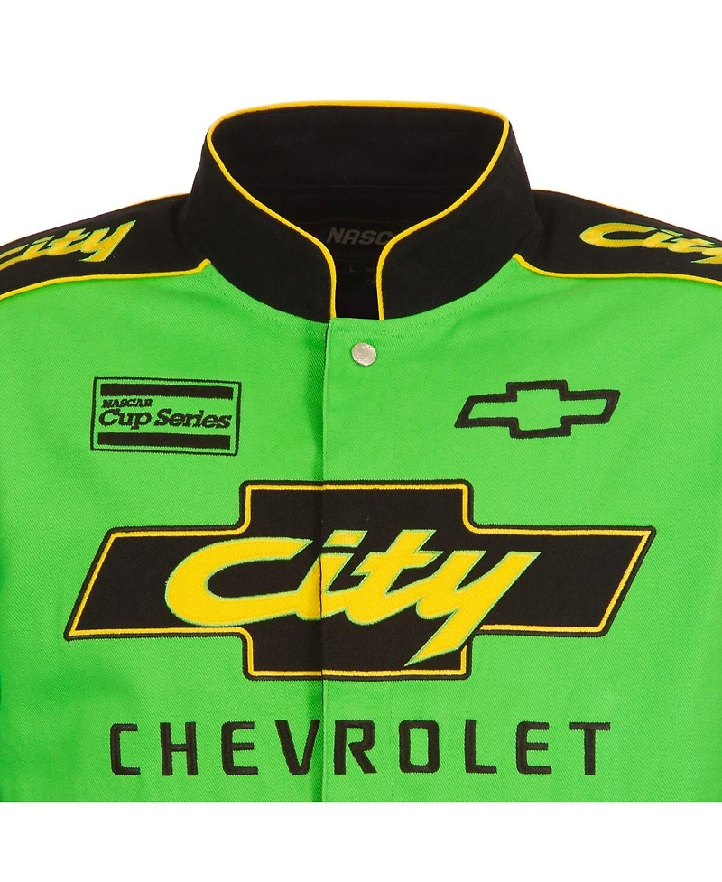 Jh Design Men's Black/Green Nascar City Chevrolet Legend Full-Snap Twill Uniform Jacket