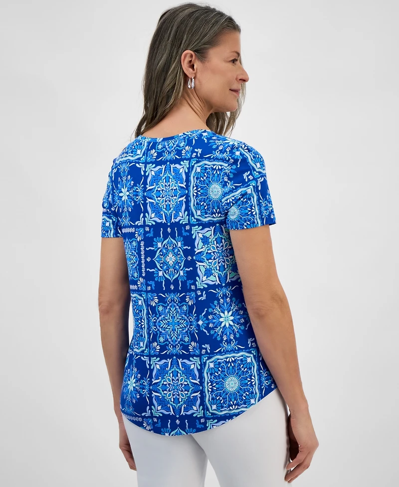 Jm Collection Petite Printed Short-Sleeve Top, Exclusively at Macy's
