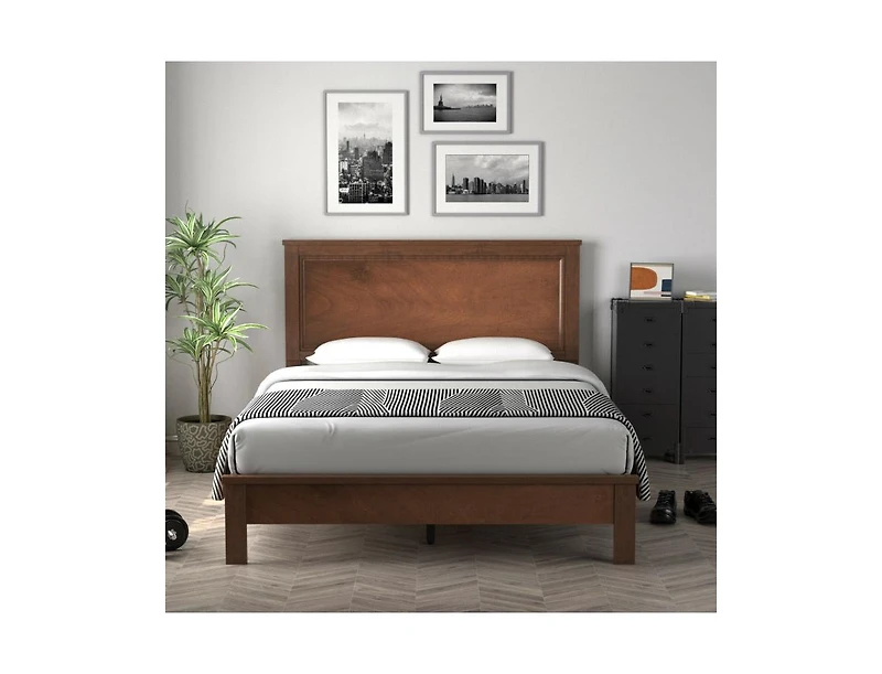 Bed Frame Platform Slat High Headboard Bedroom with Rubber Wood Leg