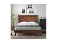 Bed Frame Platform Slat High Headboard Bedroom with Rubber Wood Leg