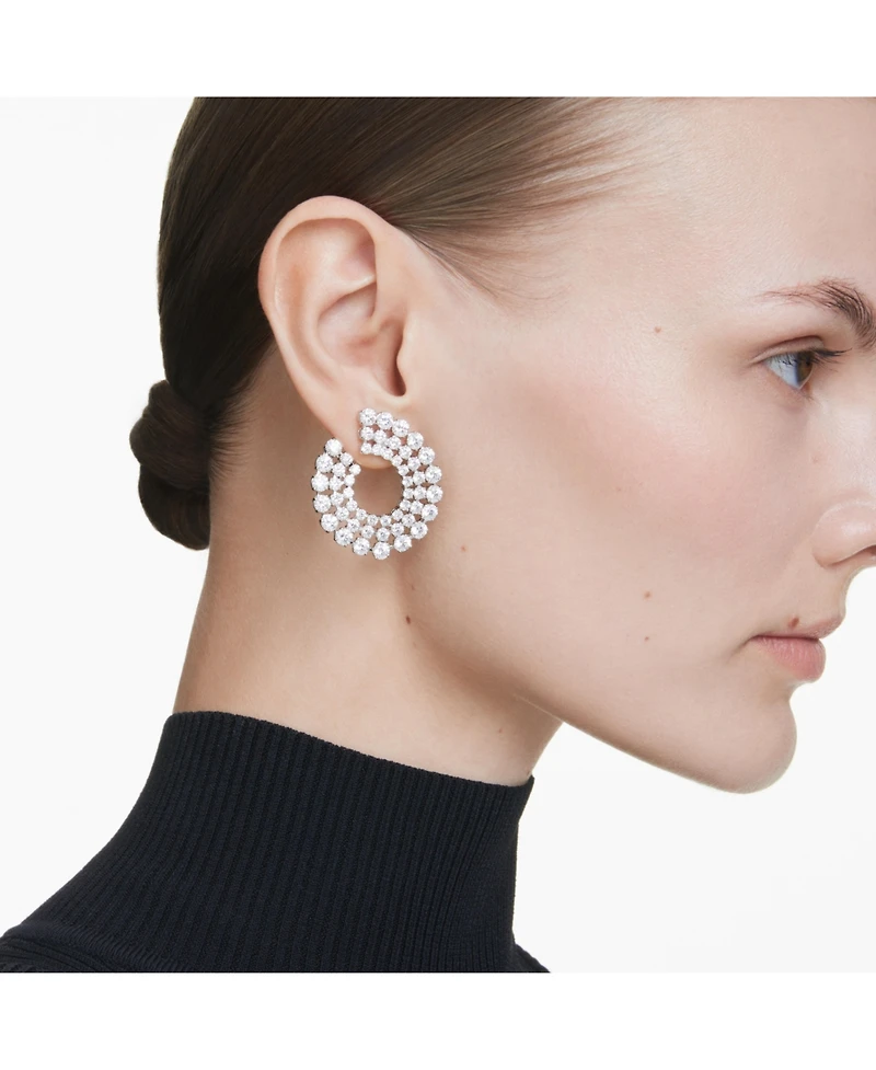 Swarovski Matrix Rhodium Plated Round Cuts Hoop Earrings