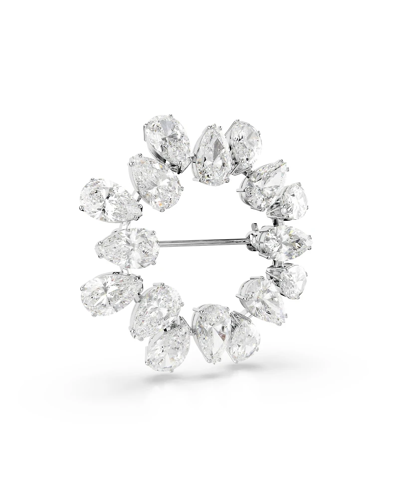 Swarovski Matrix Rhodium Plated Pear Cut White Brooch