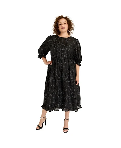 June + Vie Women's Metallic Jacquard Dress