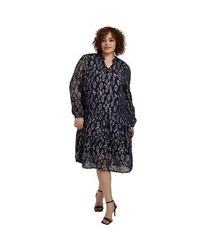 June + Vie Women's Coraline Metallic Print Georgette Dress