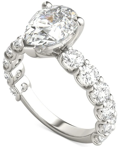 Charles & Colvard Moissanite Solitaire & Trellis-Set Side Stone Ring (3-1/2 ct. t.w.) in 14k White Gold