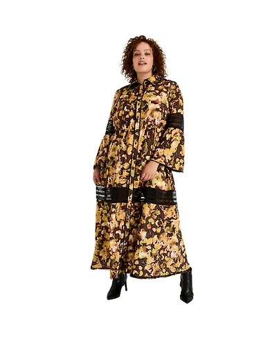 June + Vie Women's Lace-Panelled Midi Shirt Dress