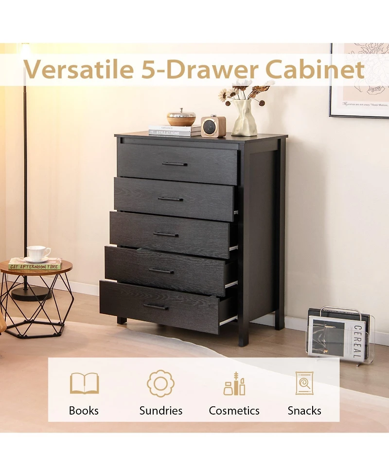 Modern 5-Drawer Chest Dresser for Bedroom or Entryway Storage and Organization