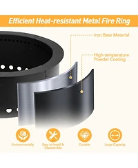 Aoodor Round Smokeless Fire Pit Ring, 36 Inch Double Layer Heavy Duty Metal Fire Pit Insert Liner for Outside Diy Campfire Above or In-Ground, Black
