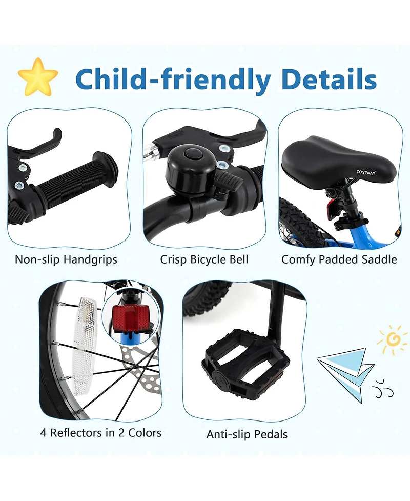 16 Inch Children Bicycle with Training Wheels & Double Disc Brakes Adjustable Seat Magnesium Alloy