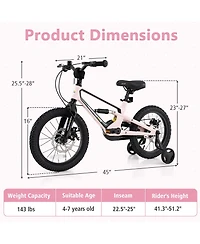 16 Inch Children Bicycle with Training Wheels & Double Disc Brakes Adjustable Seat Magnesium Alloy