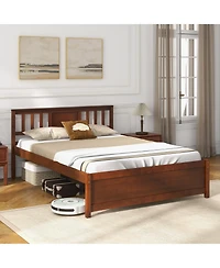 Wooden Platform Bed with Headboard and Slat Support