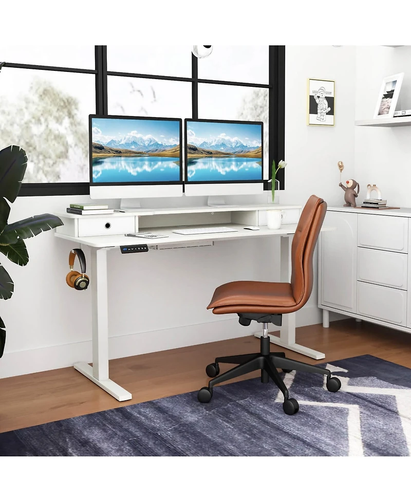 55"x 24" Electric Standing Desk with 2 Drawers Monitor Stand Storage Shelf