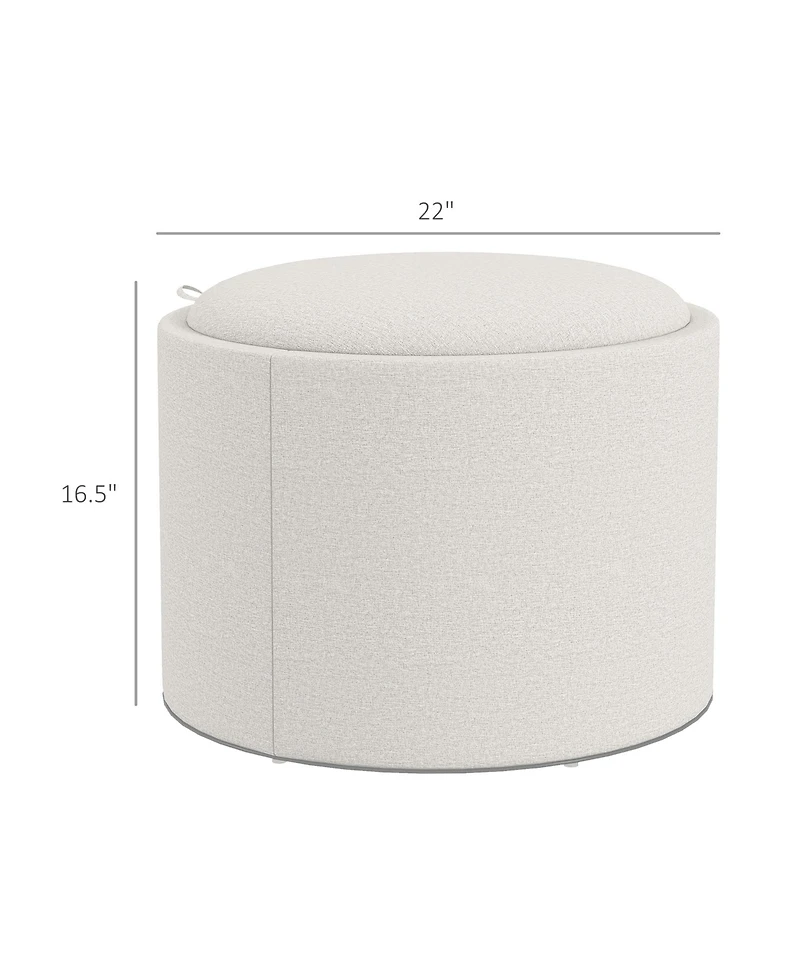 Homcom Round Storage Ottoman Table with Flip Top Tray,