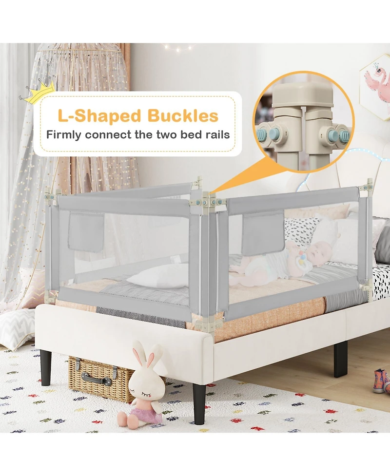Toddler Bedrail with Side Pocket and 24 Adjustable Heights