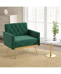 Modern Velvet Accent Chair with Button Tufted Back Metal Legs and Adjustable Foot Pads