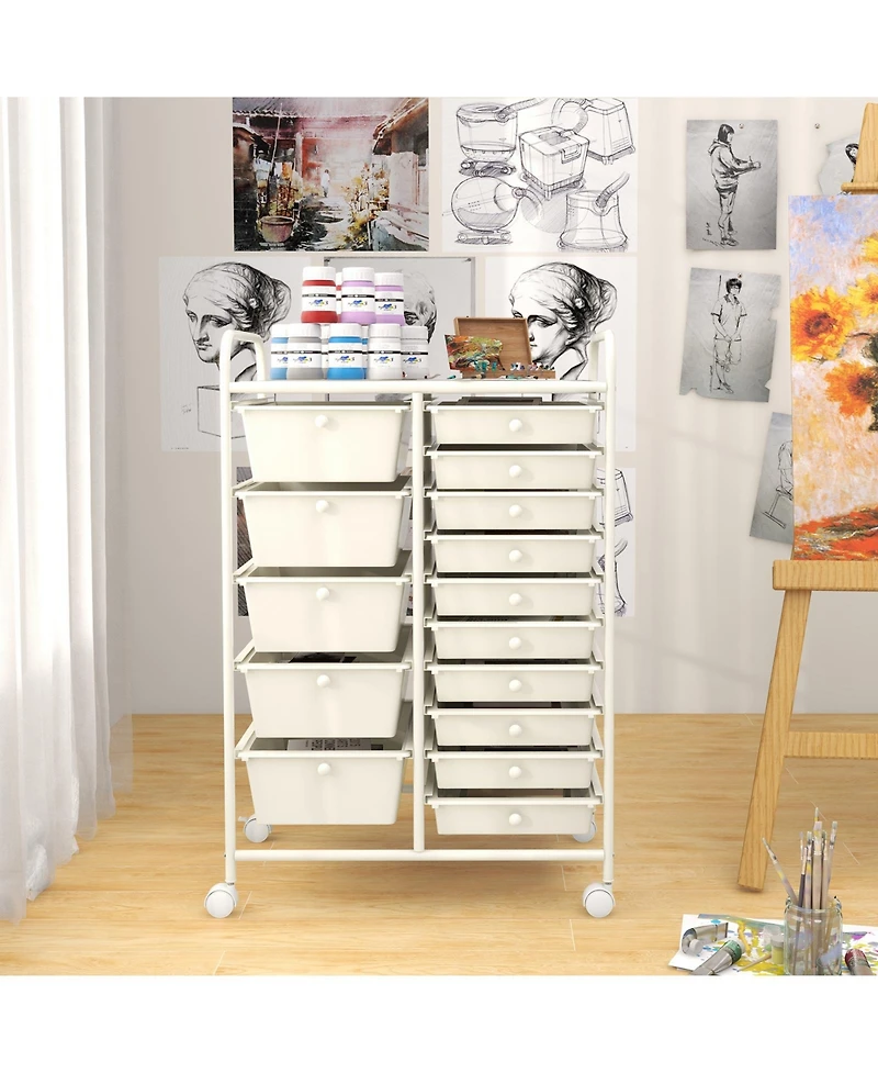 15-Drawer Utility Rolling Organizer Cart Multi-Use Storage
