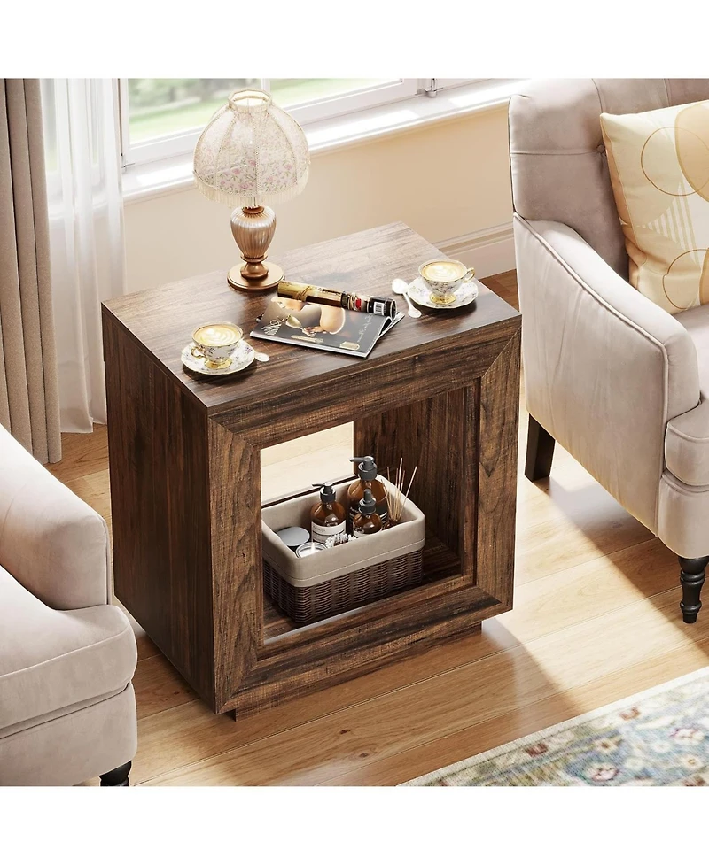 Tribesigns 24" Farmhouse End Table, 2 Tiered Side Table with Shelf Storage