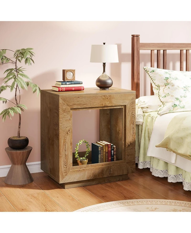 Tribesigns 24" Farmhouse End Table, 2 Tiered Side Table with Shelf Storage