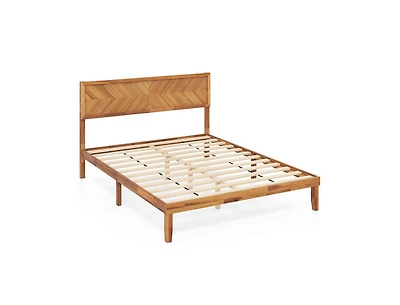 Bed Frame with Built-In Headboard and Storage Compartments
